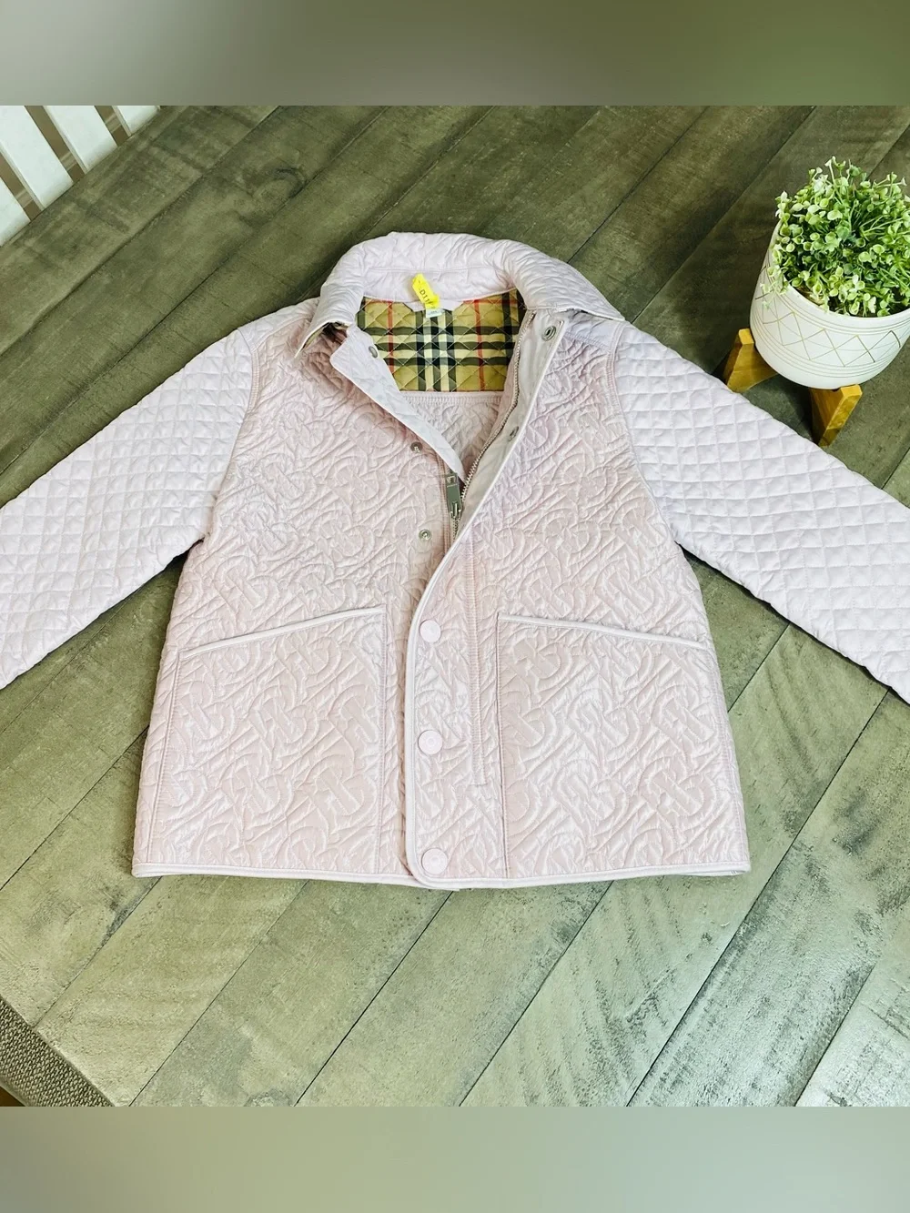 Burberry Kids Pale Pink Thomas Burberry Monogram Quilted Girls Jacket Size 10